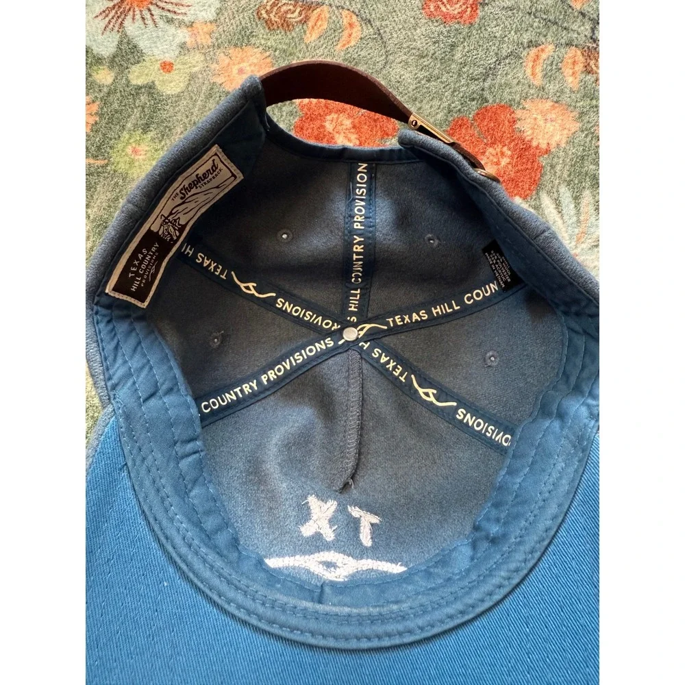 Texas Hill Country Provisions The Shepherd Blue Wool Blend Strapback Hat TX Logo